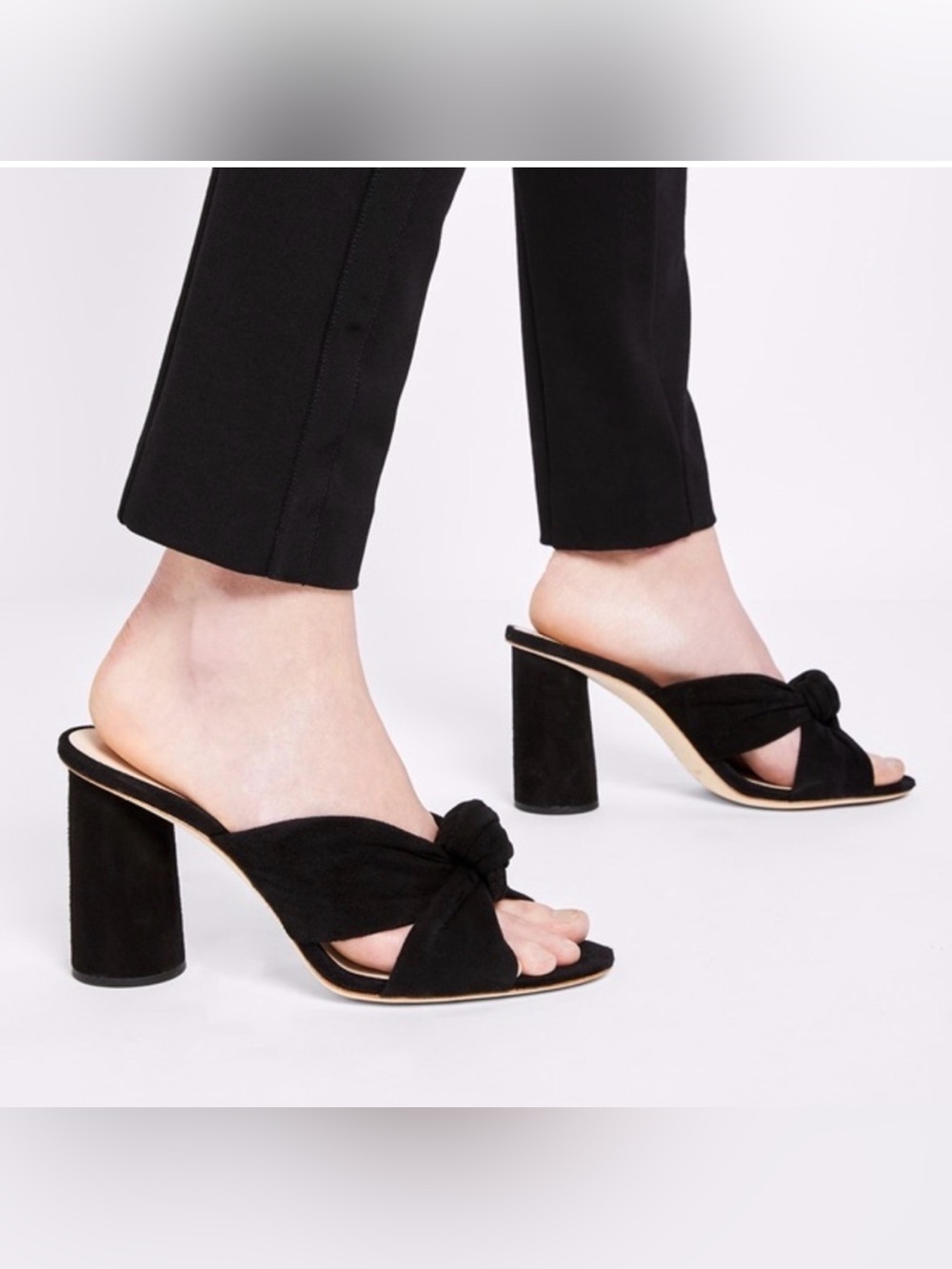 Loeffler Randall Coco knotted block heel mules in black suede